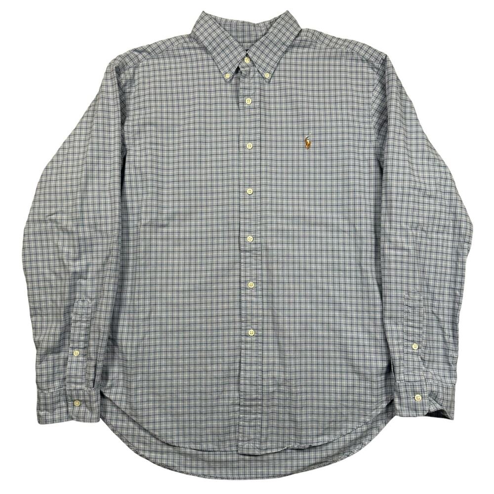 Ralph Lauren Shirt Mens XL Classic Fit Plaid Blue Button‎ Down Long Sleeve Flesh